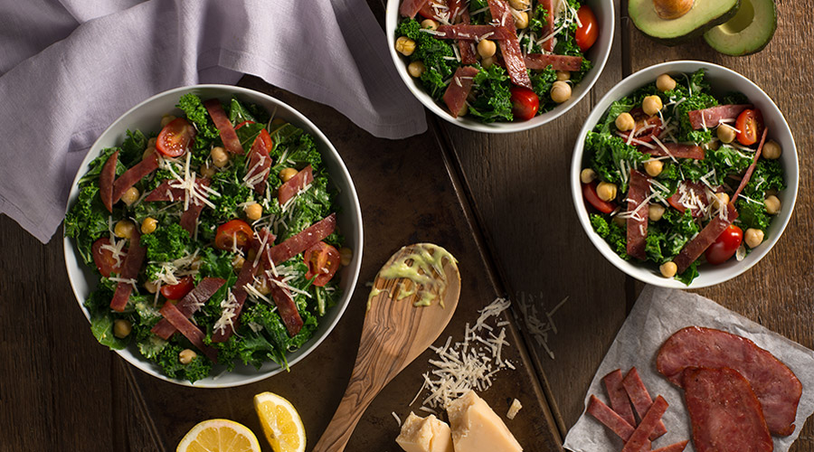 Turkey Bacon Caesar Salad with Avocado Dressing